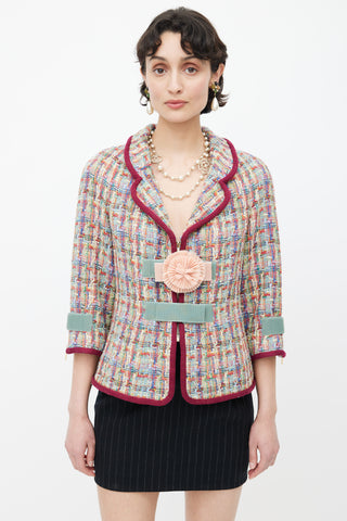 Chanel Burgundy 
Multicolour Tweed Velcro Blazer