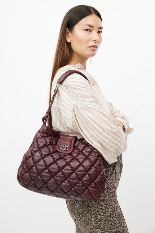 Chanel 2008 Burgundy Quilted Leather Bubble Bag