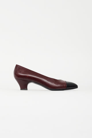 Chanel Burgundy Leather Toe Cap Pump