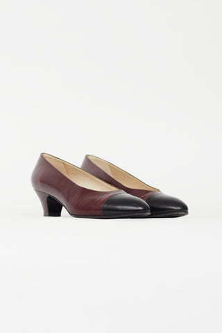 Chanel Burgundy Leather Toe Cap Pump