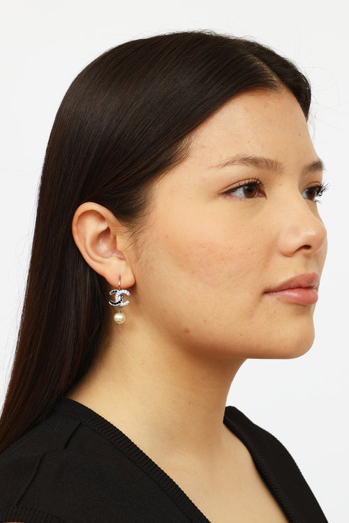 Chanel 17B Crystal Faux Pearl Drop Earrings