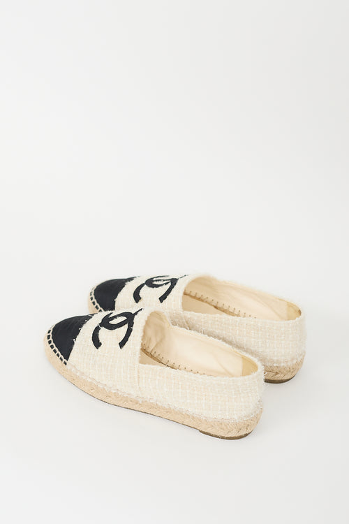 Chanel Cream 
Black Tweed CC Espadrille Flat