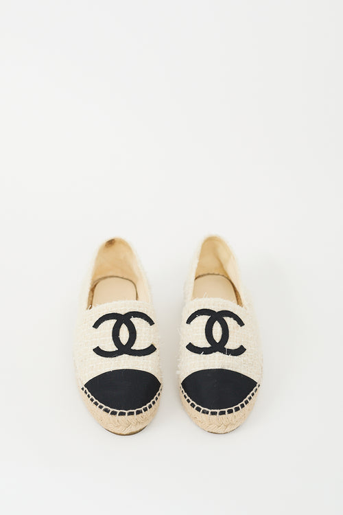 Chanel Cream 
Black Tweed CC Espadrille Flat