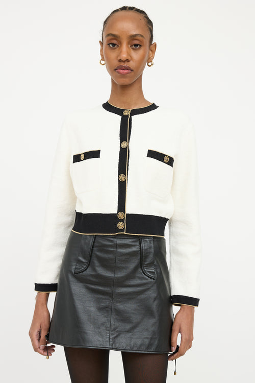 Chanel White 
Black Terry Crop Cardigan