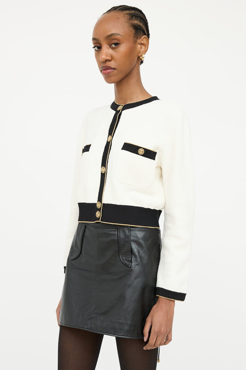 Chanel White 
Black Terry Crop Cardigan