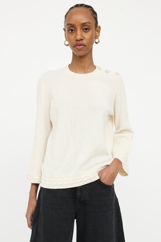 Chanel Cream Cashmere Button Detail Sweater