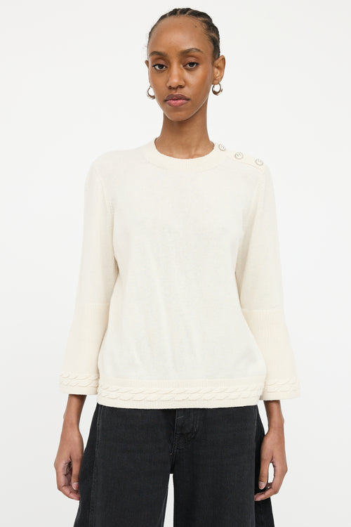 Chanel Cream Cashmere Button Detail Sweater