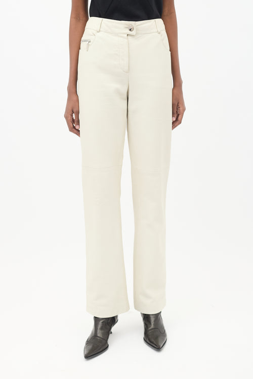 Chanel SS 2002 Cream Leather Straight Leg Trouser