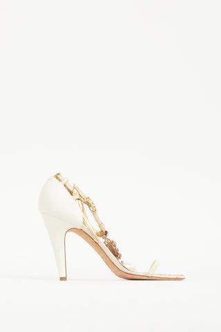 Chanel Cream 
Multicolour Jeweled Pearl Pendant Heel