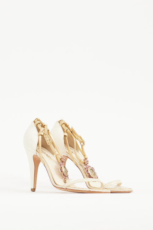 Chanel Cream 
Multicolour Jeweled Pearl Pendant Heel