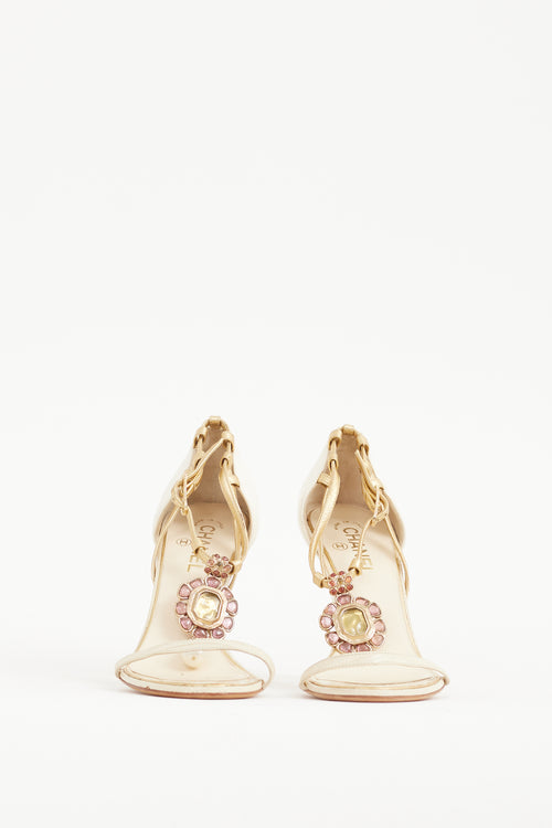 Chanel Cream 
Multicolour Jeweled Pearl Pendant Heel