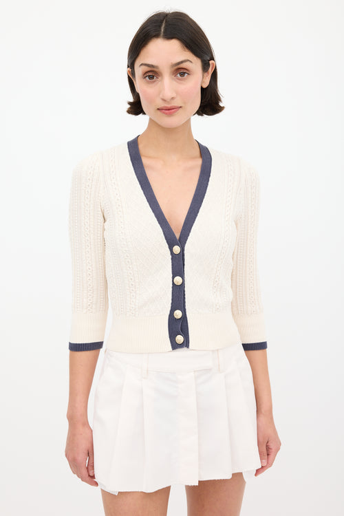 Chanel Cream 
Navy Cableknit Cardigan