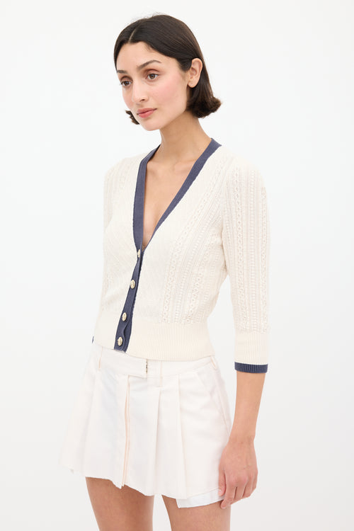 Chanel Cream 
Navy Cableknit Cardigan