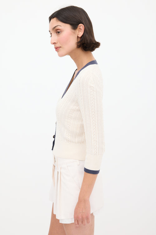 Chanel Cream 
Navy Cableknit Cardigan