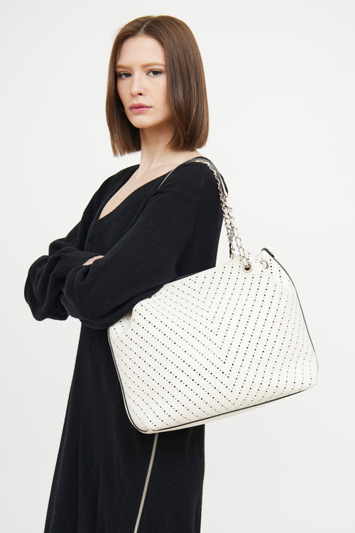 Chanel Cream Perforated Chevron Tote Bag