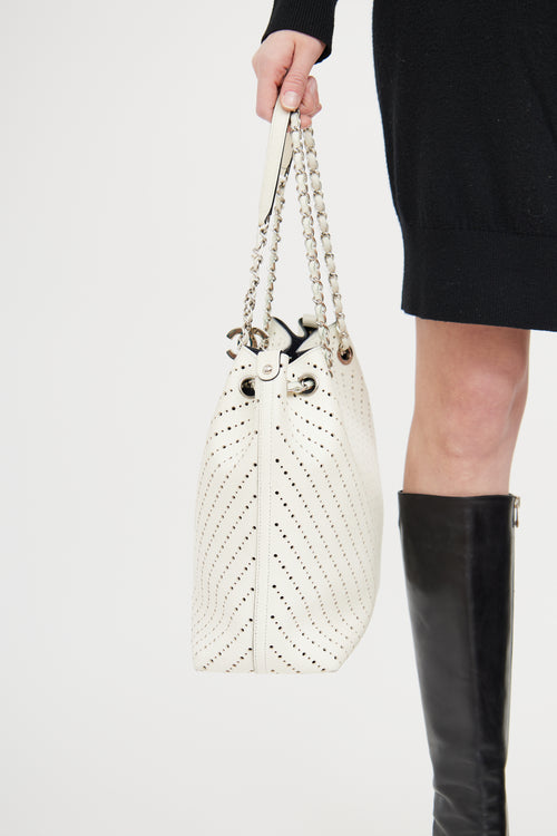 Chanel Cream Perforated Chevron Tote Bag