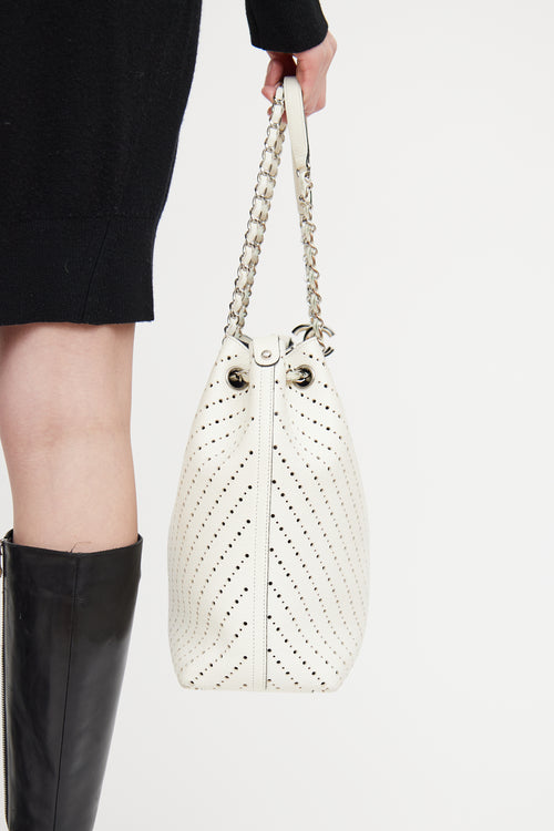 Chanel Cream Perforated Chevron Tote Bag