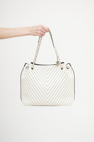 Chanel Cream Perforated Chevron Tote Bag