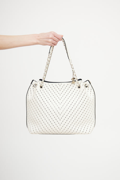 Chanel Cream Perforated Chevron Tote Bag