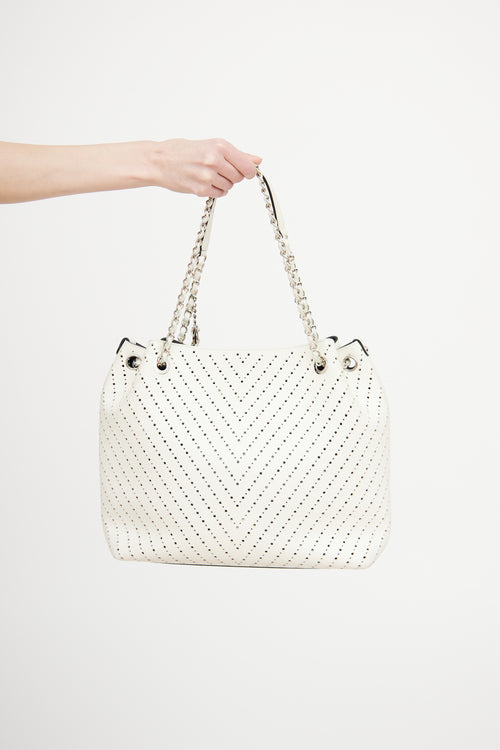 Chanel Cream Perforated Chevron Tote Bag