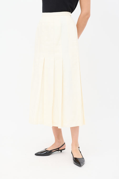 Chanel Vintage Cream Linen Pleated Midi Skirt