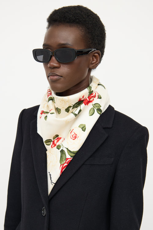 Chanel Cream Floral Silk Scarf