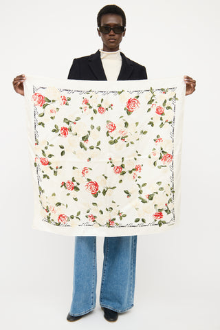 Chanel Cream Floral Silk Scarf