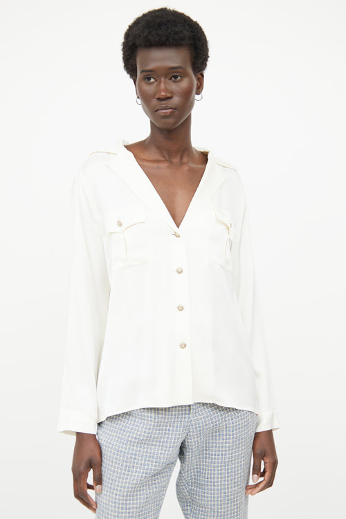 Chanel 2014 Cream Silk Button Top