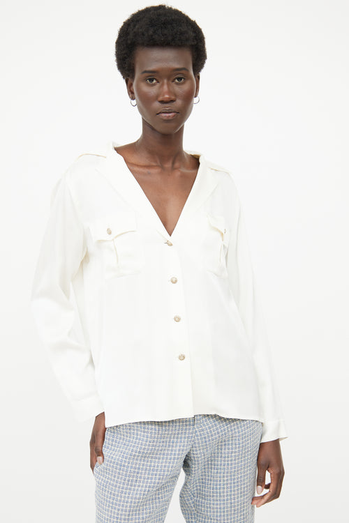 Chanel 2019 Cream Silk Button Top