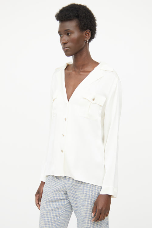 Chanel 2016 Cream Silk Button Top