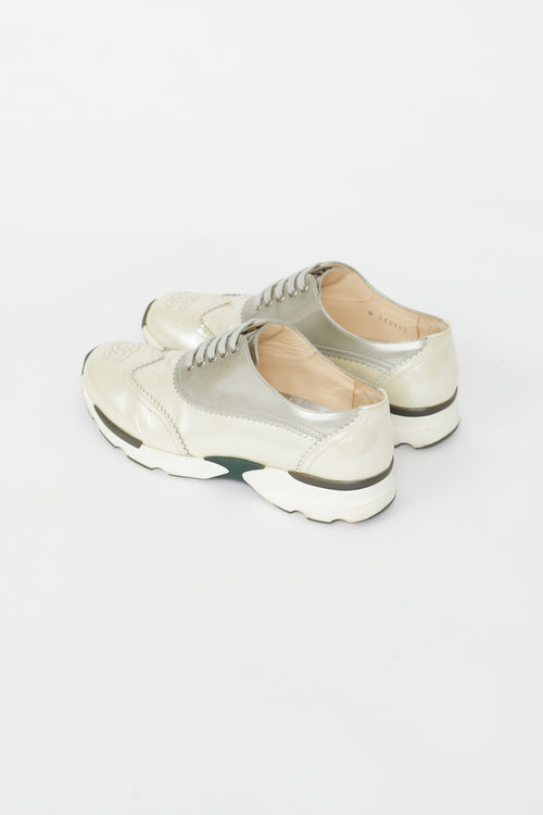 Chanel Cream and Grey Oxford Metallic Sneakers