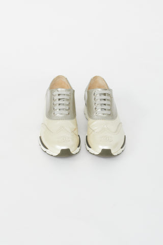 Chanel Cream and Grey Oxford Metallic Sneakers