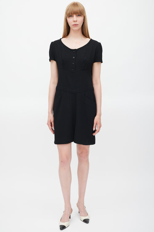 Chanel Cruise 1998 Black Wool CC Button Dress