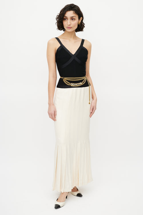 Chanel Cruise 2005 Black 
Cream Silk Dress