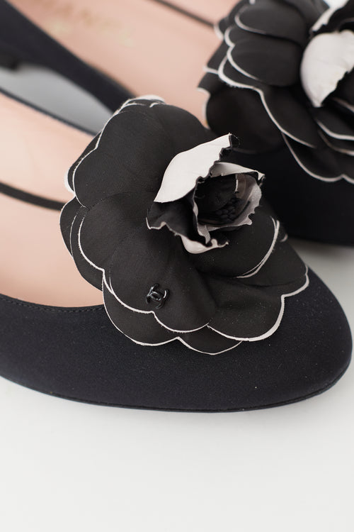 Chanel Cruise 2009 Black Satin Camellia Ballet Flat