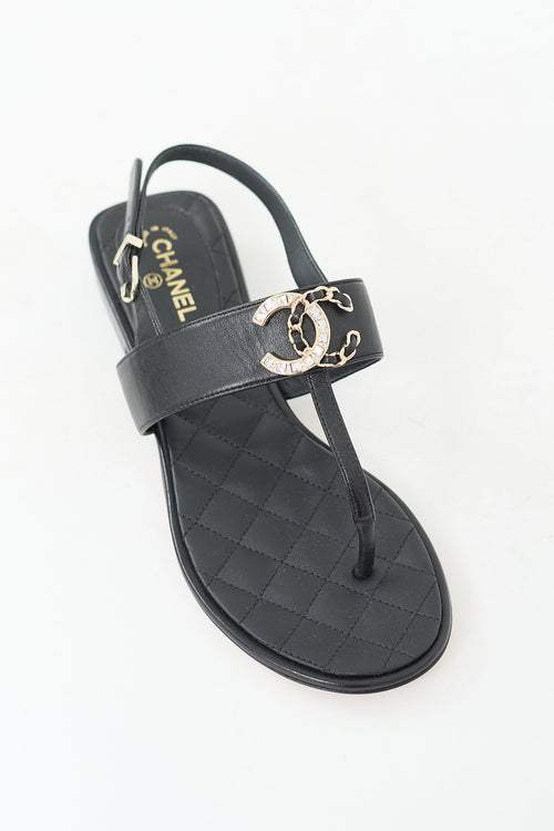 Chanel Cruise 2021 Black Embellished CC Sandal