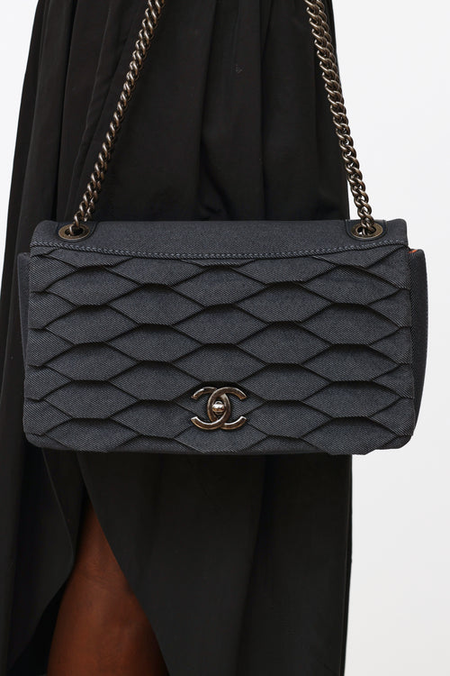 Chanel 2016 Denim Pleated Chain Flap Bag