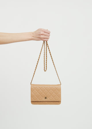 Chanel 2012 Beige Quilted Wallet On Chain Bag