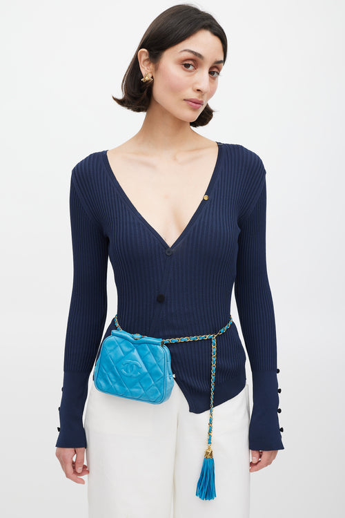 Chanel Early 1990s Blue Leather CC Kiss Lock Crossbody Bag