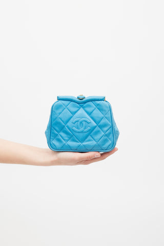 Chanel Early 1990s Blue Leather CC Kiss Lock Crossbody Bag