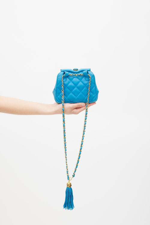 Chanel Early 1990s Blue Leather CC Kiss Lock Crossbody Bag