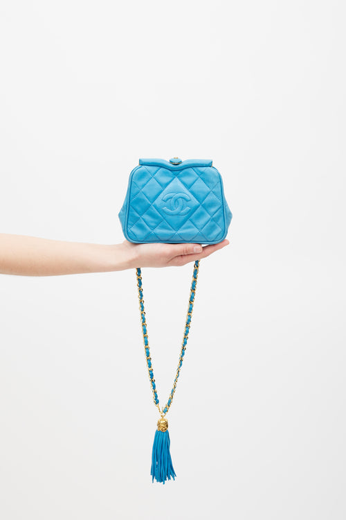 Chanel Early 1990s Blue Leather CC Kiss Lock Crossbody Bag