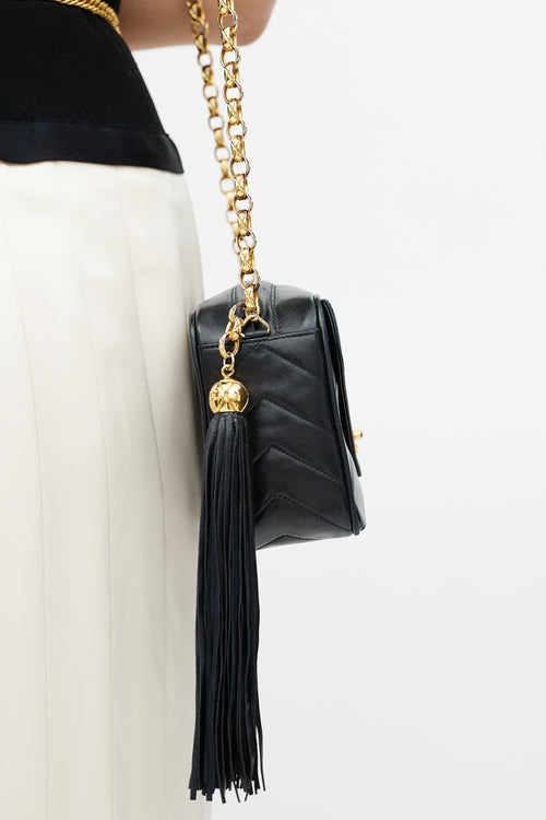 Chanel Early 1990s Black V Stitch Bijou Crossbody Bag