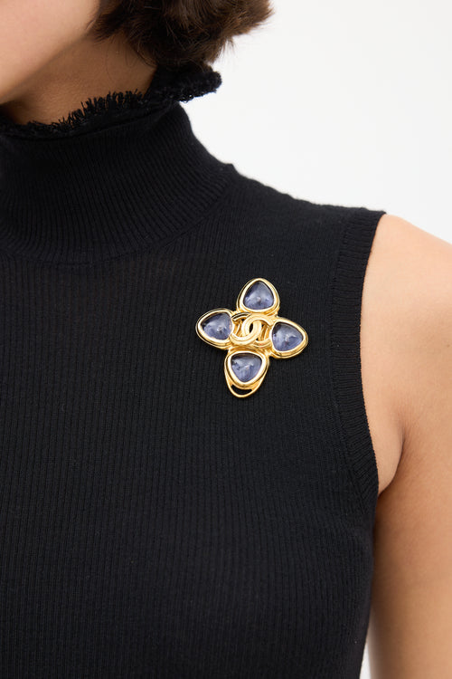 Chanel F/W 1996 Gold 
Purple Jewel Brooch Necklace