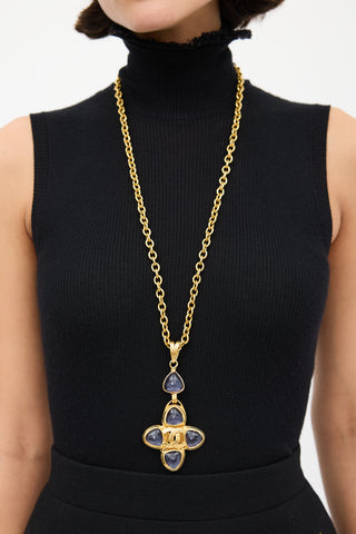 Chanel F/W 1996 Gold 
Purple Jewel Brooch Necklace