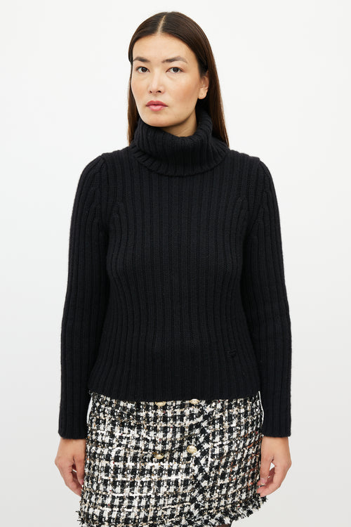 Chanel FW 2000 Black Cashmere Ribbed Turtleneck