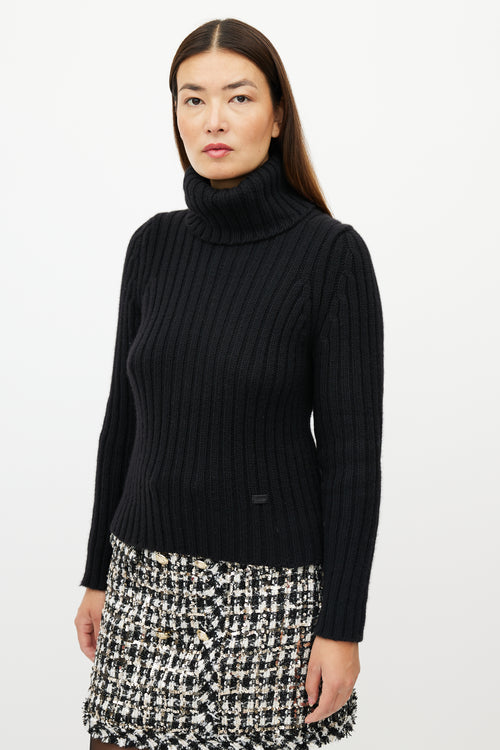 Chanel FW 2000 Black Cashmere Ribbed Turtleneck