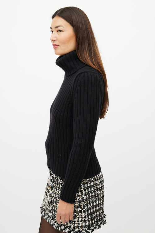 Chanel FW 2000 Black Cashmere Ribbed Turtleneck