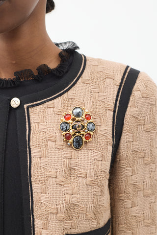 Chanel FW 2001 Gold 
Multi Stone Embellished CC Brooch