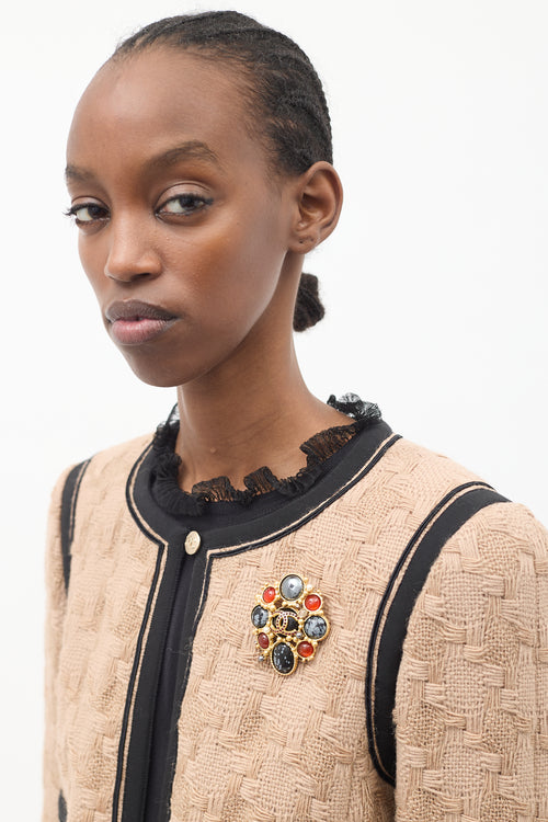 Chanel FW 2001 Gold 
Multi Stone Embellished CC Brooch